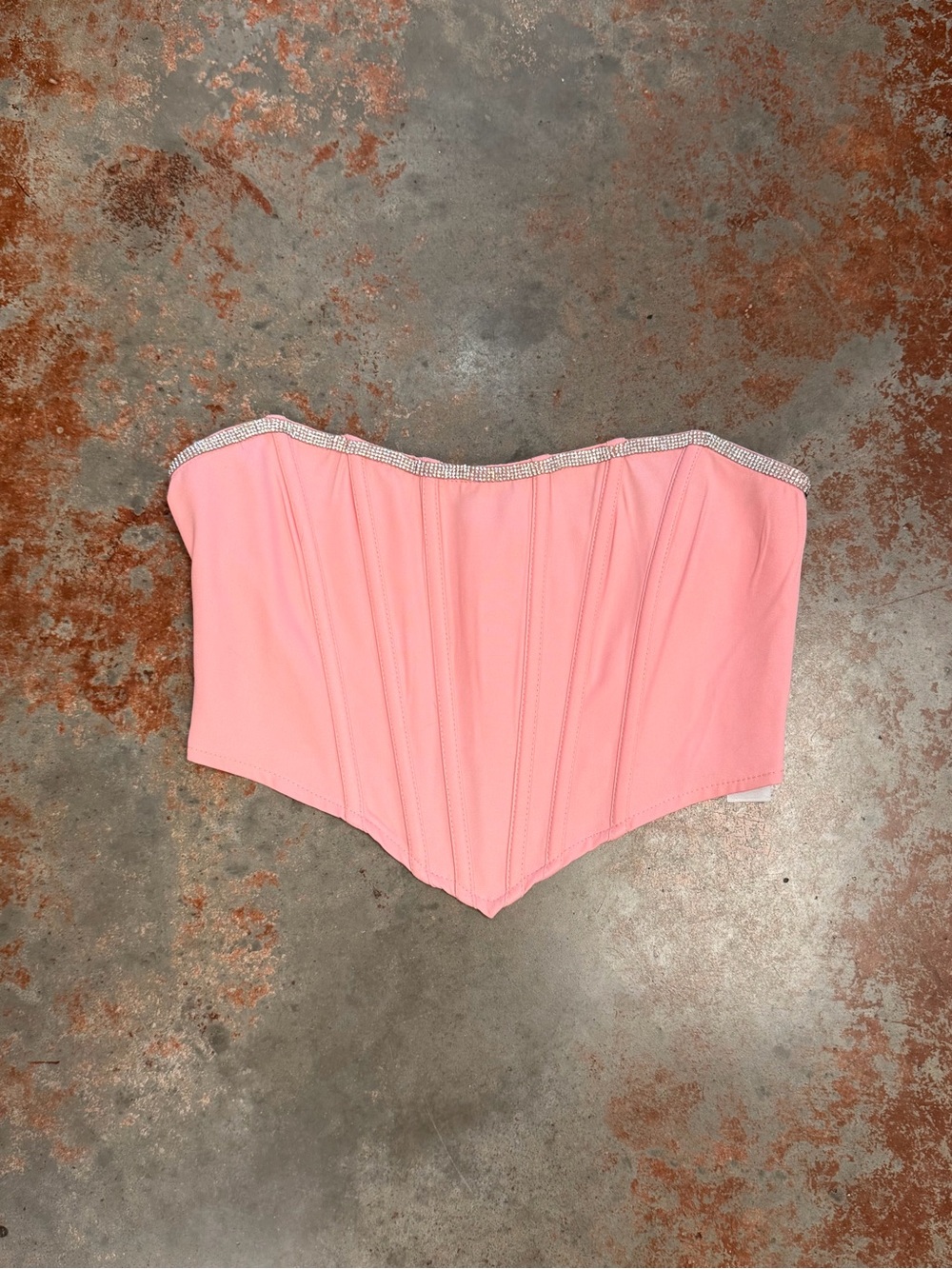 PrettyLittleThing Pink Rhinestone-Trim Strapless Corset Top